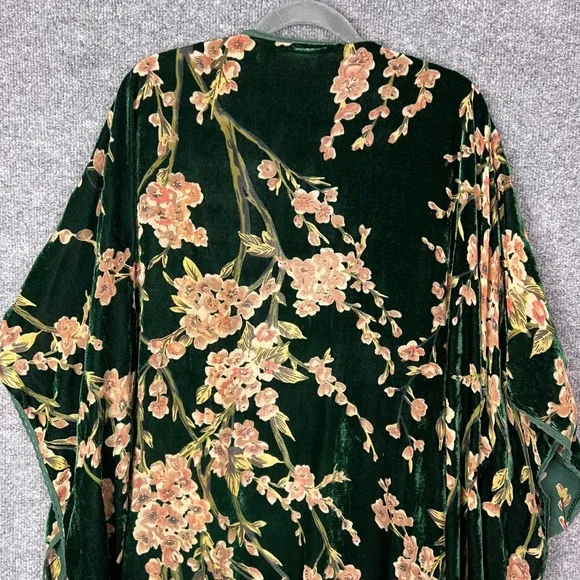 Natural Life Green Floral Velvet Kimono Cardigan Wrap Duster One Size - Picture 3 of 9